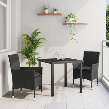Set de Dining pentru Grădină cu Perne Poliratan Negru, Masă de Grădină Neagră 80x80x73 cm Sticlă Temperată - Img 1