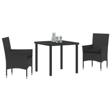Set de Dining pentru Grădină cu Perne Poliratan Negru, Masă de Grădină Neagră 80x80x73 cm Sticlă Temperată - Img 3