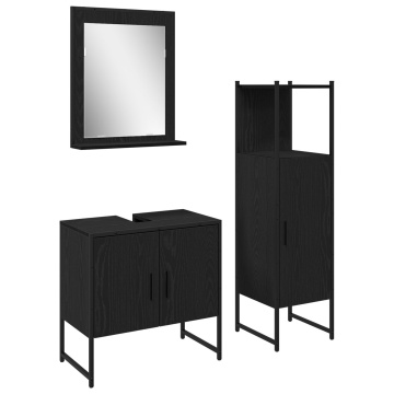 Set de dulapuri pentru baie 3 piese Negru Stejar Lemn prelucrat - Img 2