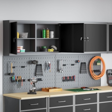 Set de dulapuri și panouri cu cuie de 6 piese montat pe perete Negru Metal - Img 4