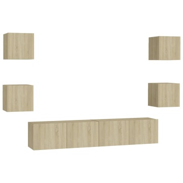 Set de dulapuri TV, 6 piese, stejar sonoma, lemn prelucrat - Img 2
