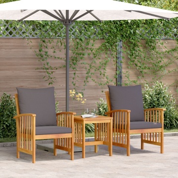 Set de lounge pentru grădină 3 piese cu perne din lemn solid de acacia - Img 1