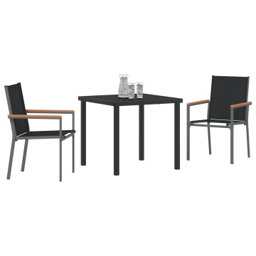 Set de Masă de Grădină 3 Piese Negru Textilena și Oțel - Img 3