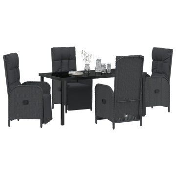 Set de masă de grădină 5 piese cu perne Negru Poliratan - Img 3