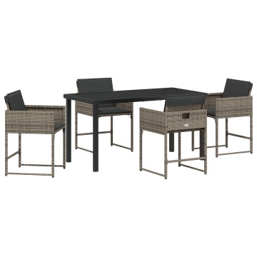 Set de Masă de Grădină cu 5 Piese cu Perne Gri Rattan PE - Img 2