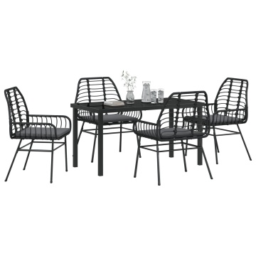 Set de masă de grădină cu 5 piese și perne Negru Rattan Poliester - Img 3