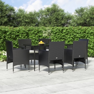 Set de masă pentru grădină, 7 piese, cu perne, negru - Img 1