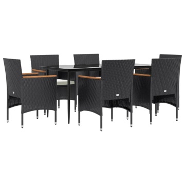 Set de masă pentru grădină, 7 piese, cu perne, negru - Img 3