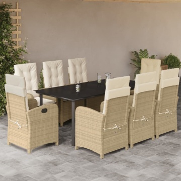 Set de masă pentru grădină, 9 piese, cu perne, bej, poliratan - Img 1