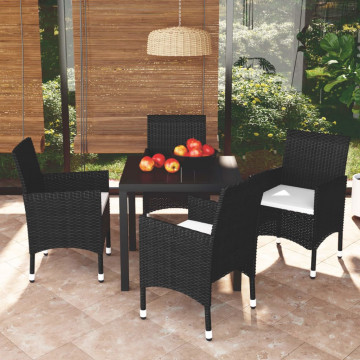 Set de masă pentru grădină cu perne, 5 piese, negru, poliratan - Img 1