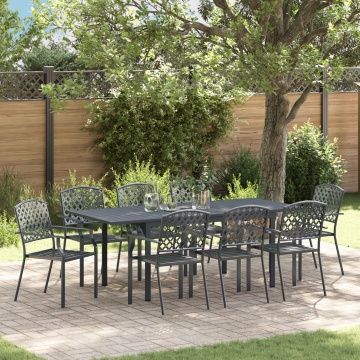 Set de mobilă pentru hol 9 piese oțel antracit, Masă de grădină extensibilă antracit (140-210)x90x73 cm oțel, Scaune de grădină 4 bucăți stivuite antracit oțel - Img 1