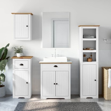 Set de mobilier de baie 4 piese lemn masiv de pin alb și maro - Img 3