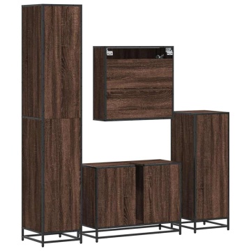 Set de mobilier de baie din 4 piese din lemn de stejar maro - Img 7