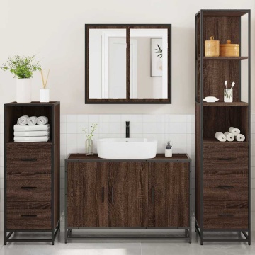 Set de mobilier de baie din 4 piese din lemn de stejar maro - Img 4
