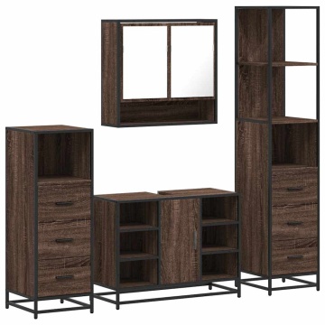 Set de mobilier de baie din 4 piese din lemn de stejar maro - Img 2