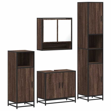 Set de mobilier de baie din 4 piese din lemn de stejar maro - Img 2