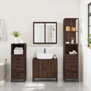 Set de mobilier de baie din 4 piese din lemn de stejar maro - Img 3