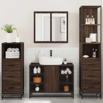 Set de mobilier de baie din 4 piese din lemn de stejar maro - Img 4