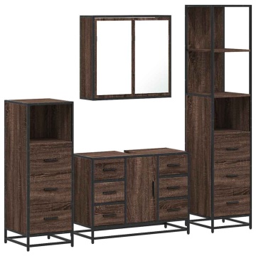 Set de mobilier de baie din 4 piese din lemn de stejar maro - Img 2