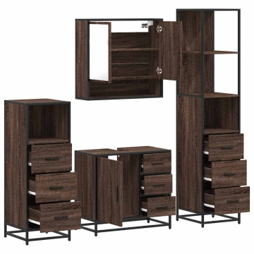 Set de mobilier de baie din 4 piese din lemn de stejar maro - Img 5