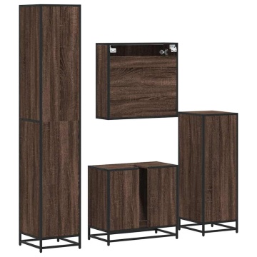 Set de mobilier de baie din 4 piese din lemn de stejar maro - Img 7