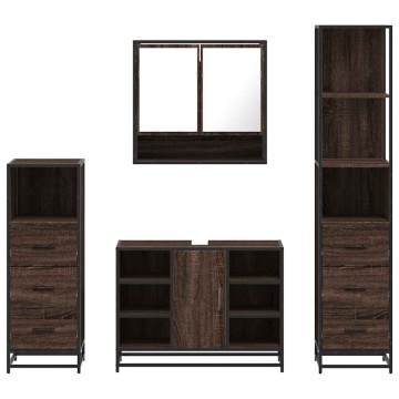 Set de mobilier de baie din 4 piese din lemn de stejar maro - Img 8