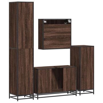 Set de mobilier de baie din 4 piese din lemn de stejar maro - Img 7