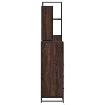 Set de mobilier de baie din 4 piese din lemn de stejar maro - Img 6