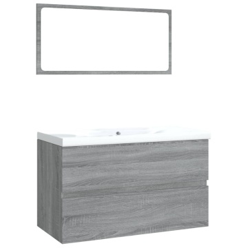 Set de mobilier de baie, gri sonoma, lemn prelucrat - Img 2