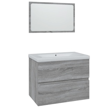 Set de mobilier de baie, gri sonoma, lemn prelucrat - Img 2