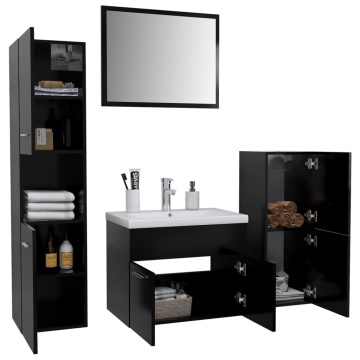 Set de mobilier de baie, negru, lemn prelucrat - Img 3