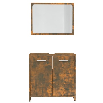 Set de mobilier de baie, stejar fumuriu, lemn prelucrat - Img 8