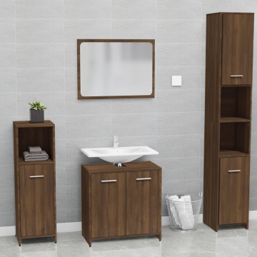 Set de mobilier de baie, stejar maro, lemn prelucrat - Img 1