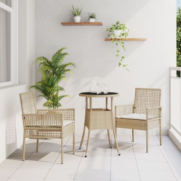 Set de Mobilier de Dining Set de 3 Bej Ratan, Metal Durabil - Img 1