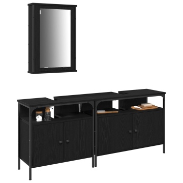 Set de mobilier pentru baie 3 piese lemn prelucrat negru - Img 3