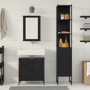 Set de mobilier pentru baie 3 piese Negru stejar din lemn prelucrat - Img 4