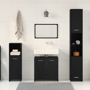 Set de Mobilier pentru Baie din 4 Piese Stejar Negru Lemn Ingineresc - Img 3