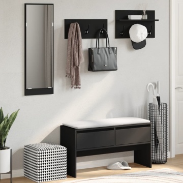 Set de mobilier pentru hol, 4 piese, negru, lemn prelucrat - Img 3