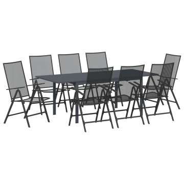Set de mobilier pentru hol 9 Piese Oțel Anthracit, Masă extensibilă pentru grădină Anthracit (140-210)x90x73 cm Oțel - Img 2