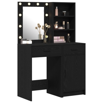 Set de oglindă de toaletă 2 piese cu LED Negru din lemn prelucrat - Img 3
