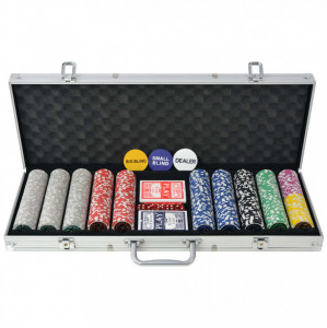 Set de poker cu 500 de jetoane cu laser din aluminiu - Img 1