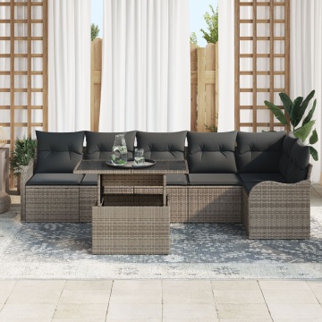 Set de Sofa de Grădină 7 Piese cu Perne Gri Poliratan, Sofa de Grădină 2-Seater cu Perne Gri Poliratan - Img 3