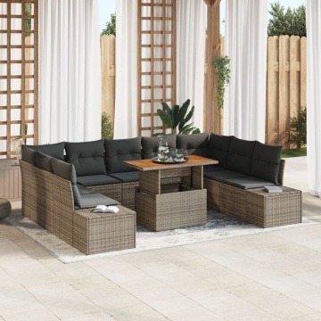 Set de Sofa de Grădină Set de 10 Gri, Negru - Img 1