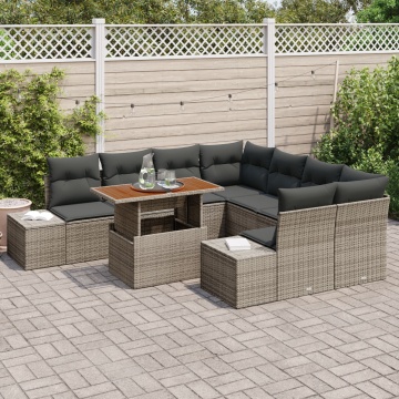 Set de Sofa de Grădină Set de 9 Gri Rattan polimeric - Img 3