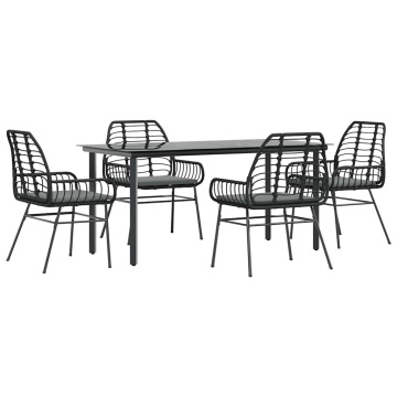 Set de sufragerie de grădină 5 piese neagră Sticlă Poly Rattan - Img 2