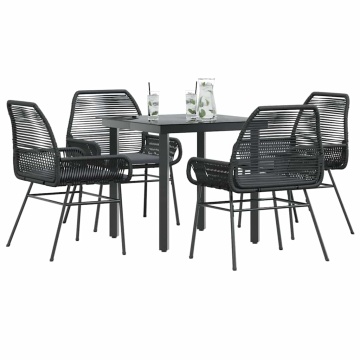 Set de sufragerie de grădină 5 piese neagră Sticlă Poly Rattan - Img 1