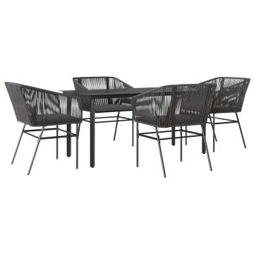 Set de sufragerie de grădină 5 piese neagră Sticlă Poly Rattan - Img 2