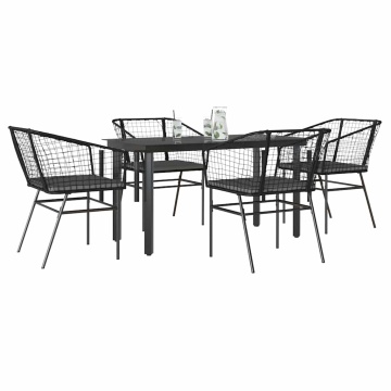 Set de sufragerie de grădină 5 piese neagră Sticlă Poly Rattan - Img 1