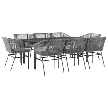 Set de sufragerie de grădină de 9 piese sticlă poliratan gri - Img 2