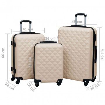 Set de valize cu carcasă rigidă, 3 piese, auriu, ABS - Img 7